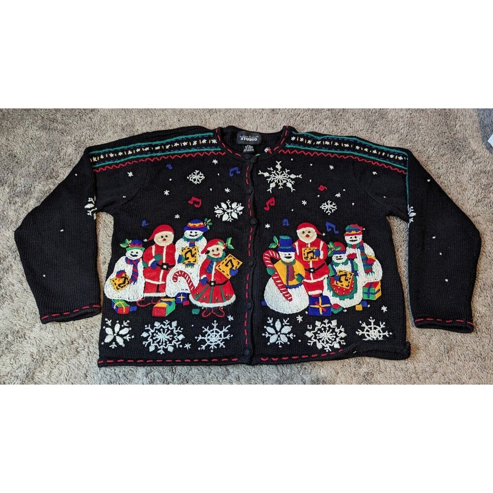 Designers Originals Studio Embroidered Christmas VTG Sweater Cardigan Sz P/L